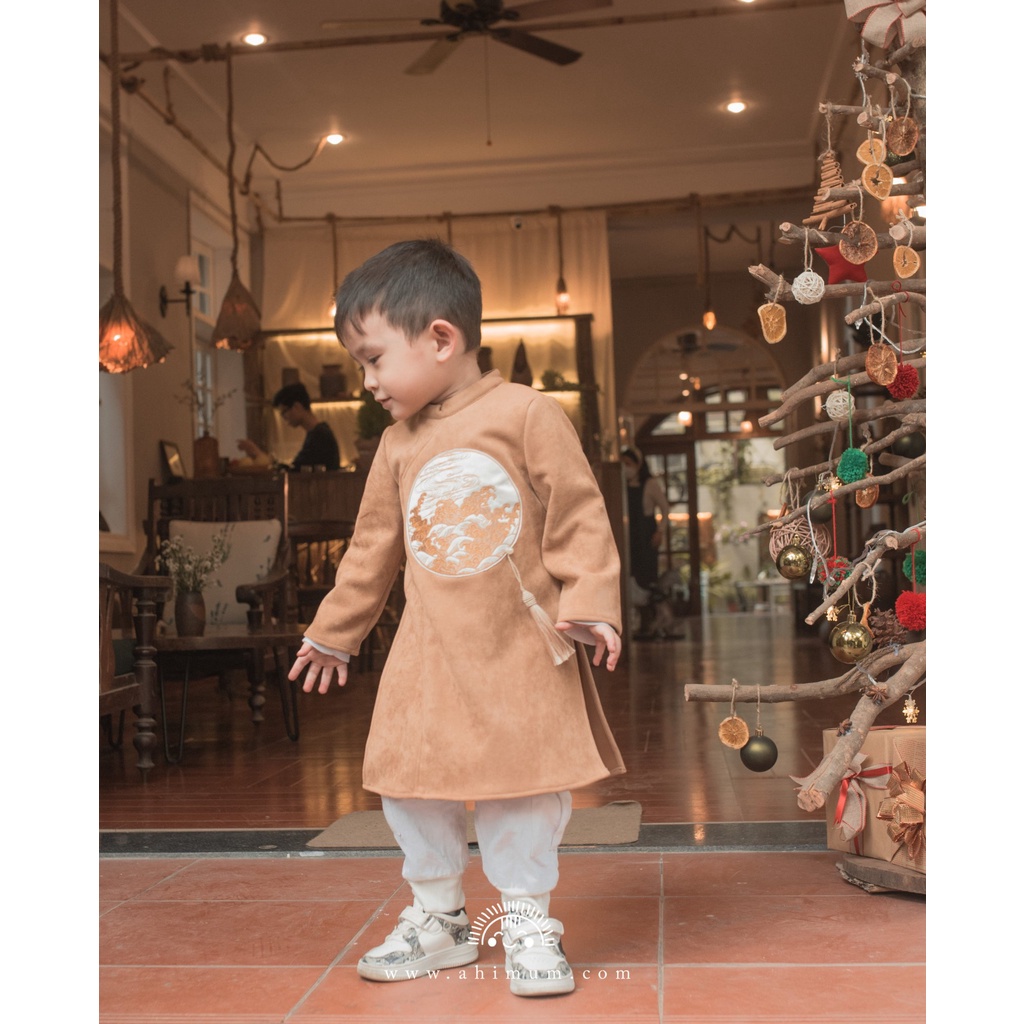 Áo Dài Cho Bé Trai Khánh Tường Nunakids 2 Màu Chất Liệu Giả Da Lộn Từ 1-10 Tuổi