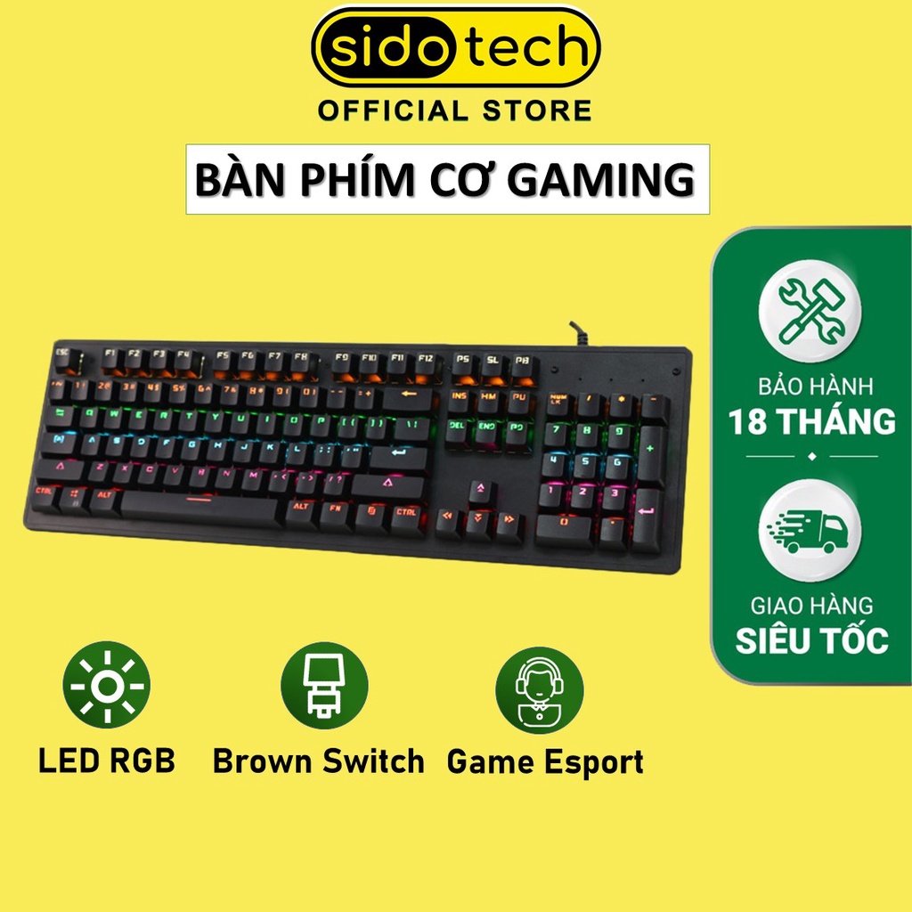 Bàn phím cơ máy tính SIDOTECH TERMINATO G1 có dây thiết kế full size brown switch LED RGB gaming cho laptop pc văn phòng