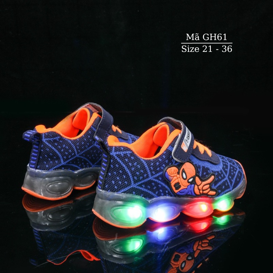 Giày bé trai hình siêu nhân có đèn LED 1 đến 10 tuổi màu xanh thể thao có đèn LED độc đáo phong cách Hàn Quốc GH61