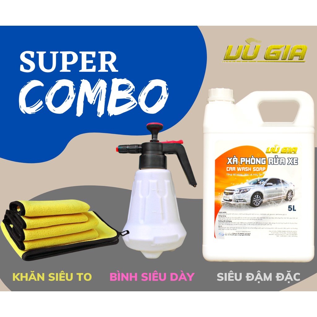 - Bình xịt tạo bọt (2lít) loại dày & Can rửa xe bọt tuyết ĐẬM ĐẶC (5 lít) & Khăn lau 3M loại lớn