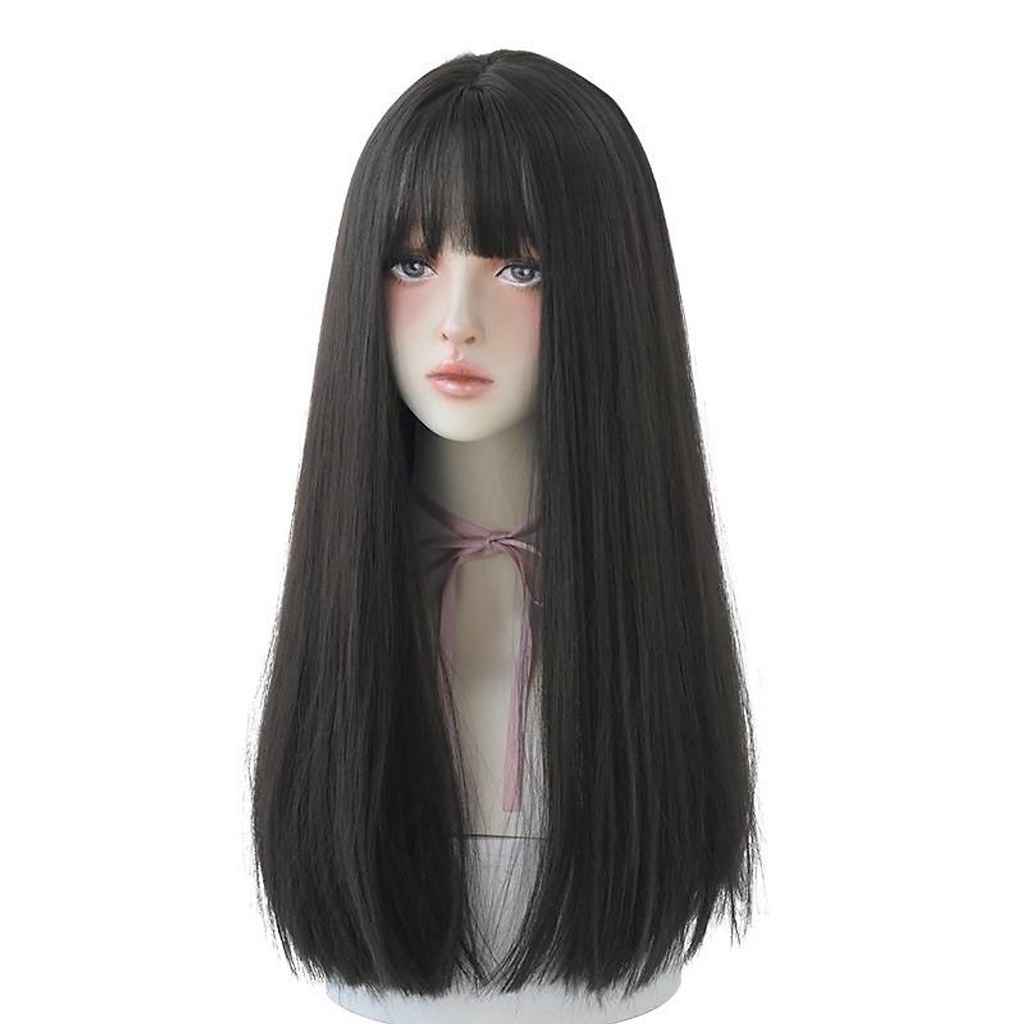 Tóc Giả Toupee Bộ tóc giả nguyên đầu mái thưa xoăn đuôi và thẳng dài 60cm đẹp cao cấp