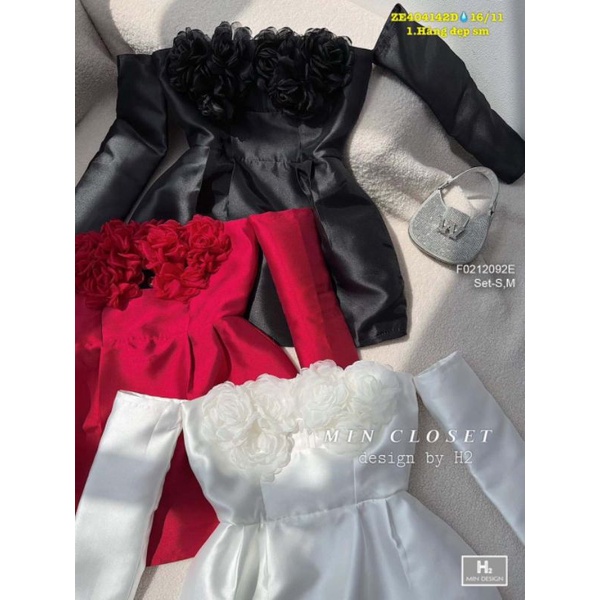 Set quần short kèm áo tay dài rớt vai ngực đính hoa 0212