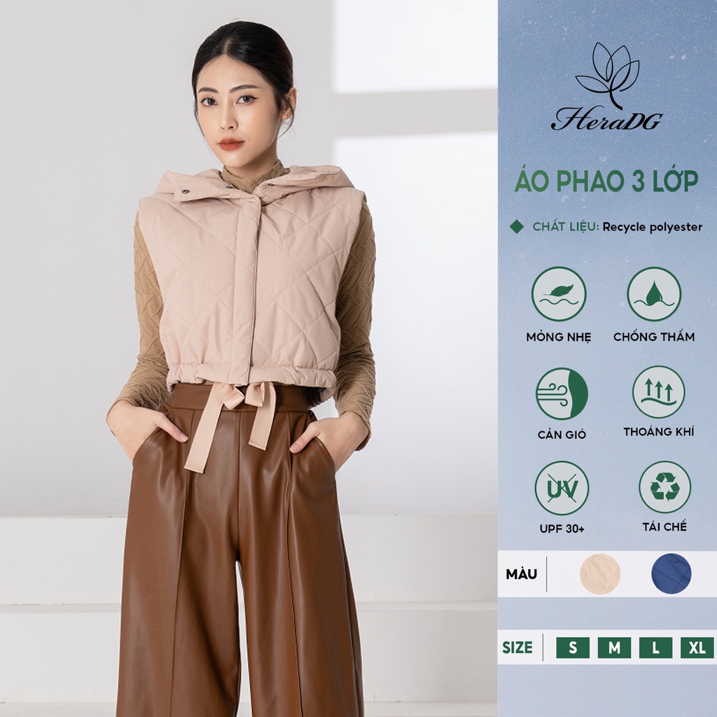 Áo phao gile nữ dáng ngắn HeraDG thiết kế crotop trần bông 3 lớp cao cấp siêu nhẹ chống gió chống bám bụi WJKBC3063