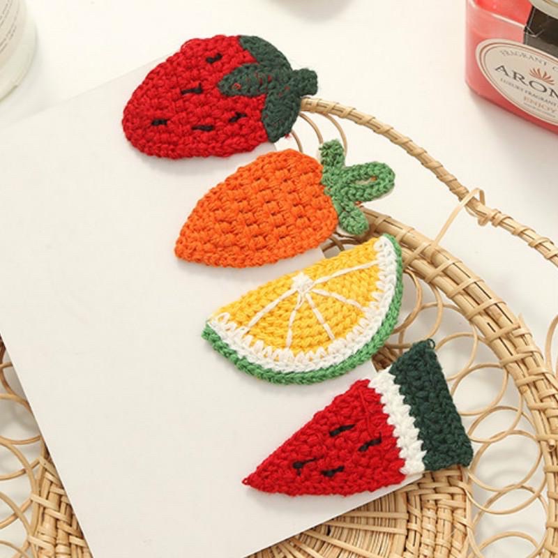 Kẹp tóc trái cây móc len dễ thương dưa hấu, dâu tây, bơ, chanh, cà rốt