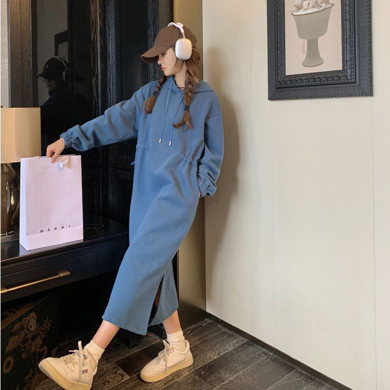 Đầm Nỉ Nữ Dài Tay Có Mũ Thời Trang Hàn