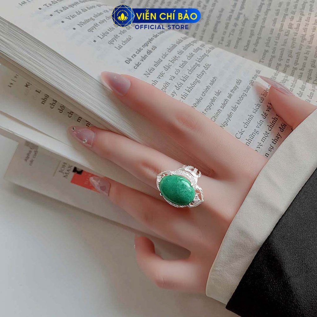 Nhẫn bạc nữ ngọc xanh chất liệu bạc 925 thời trang phụ kiện trang sức Viễn Chí Bảo N400504