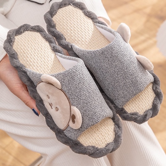 Dép Vải Lanh Đế Dày Thoáng Khí In Họa Tiết Hoạt Hình Dễ Thương Cho Cặp Đô