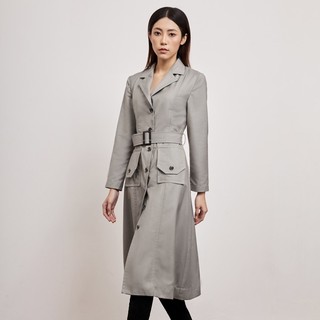 Váy dài tay dáng dài cổ V cài cúc giữa kèm đai dành cho nữ - Trench dress - Long - Caffeine Studio
