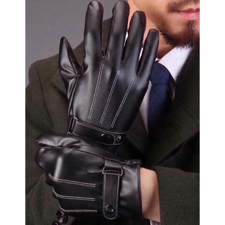 Găng tay da lót nỉ sang trọng, cảm ứng, giữ ấm cho nam nữ