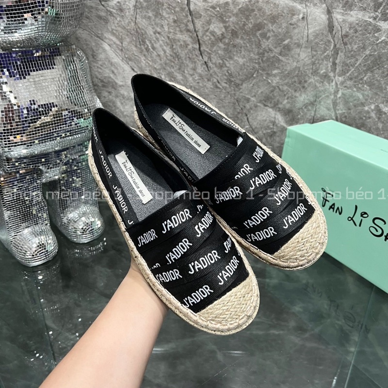 Giày slip on viền đai kẻ chữ đế cói fullbox hàng quảng châu cao cấp