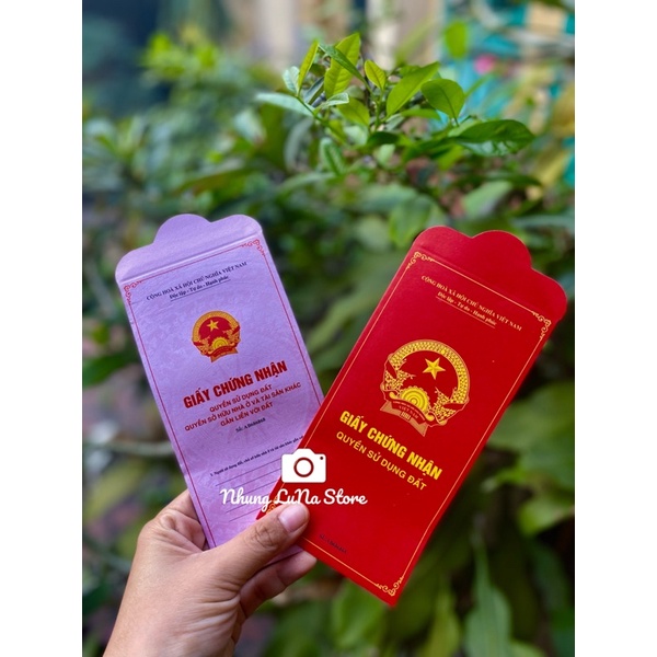 combo 10 chiếc lì xì hình sổ đỏ, sổ hồng tặng kèm túi