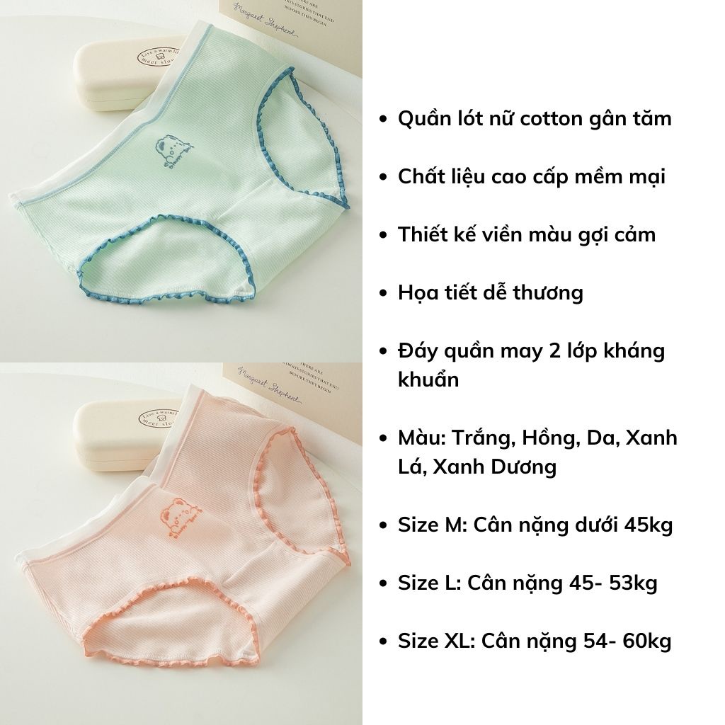 Quần lót nữ cotton viền màu họa tiết cute dễ thương, Quần chíp nữ gân tăm kháng khuẩn tôn dáng DOPICO L144
