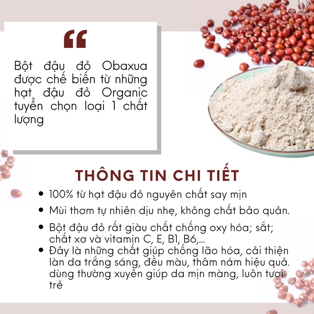 Bột đậu đỏ [ 1KG ] nguyên chất 100% Organic - Tắm trắng da, dưỡng ẩm, mờ thâm, tẩy TBC