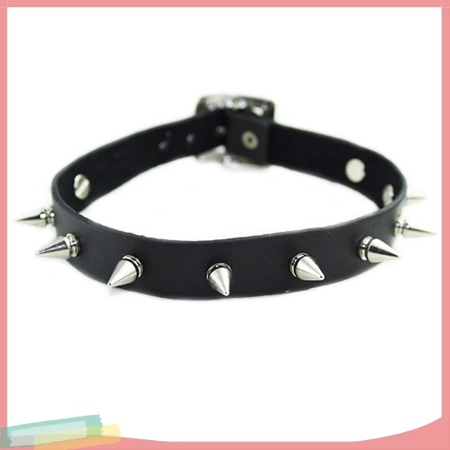 Chocker giả da màu trơn trang trí gai hợp kim cá tính