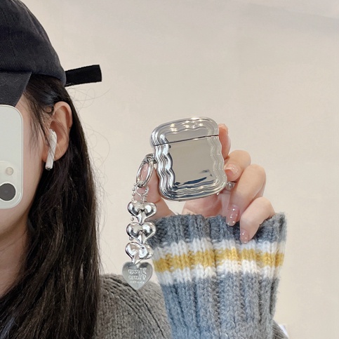 Vỏ Bảo Vệ Hộp Sạc Tai Nghe airpods 1 2 3 pro 2 Mạ Điện Họa Tiết Sóng Biển Dễ Thương Kèm Móc Treo Hình Trái Tim Xinh Xắn