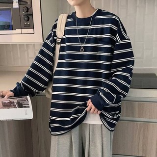 Áo thun nam dài tay sọc ngang trắng đen