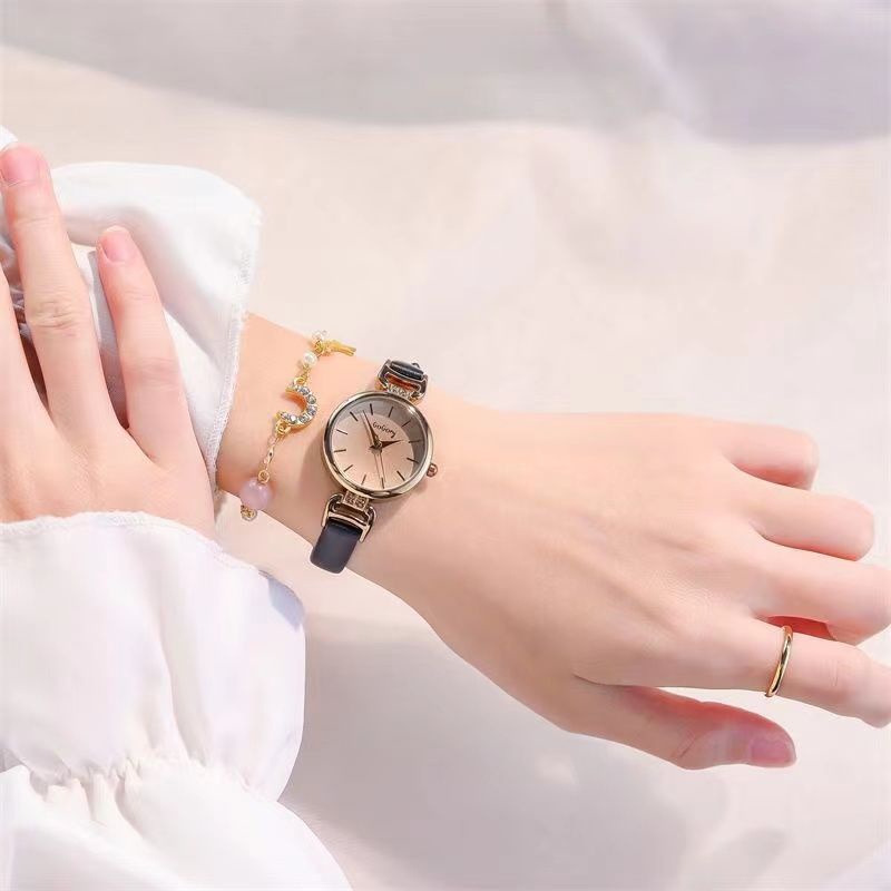 Đồng Hồ Analog Máy Quartz Mặt Nhỏ Dây Mảnh Sang Trọng Phong Cách Retro Cho Nữ