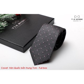 Cà Vạt Nam Bản Trung 7Cm xám chấm bi - Cavat Hàn Quốc Cao Cấp Full box