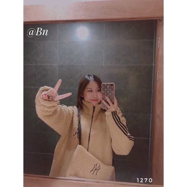 Áo Khoác Nữ, Áo Lông Cừu NY Sọc Tay Kèm Túi Siêu Ấm 3 Màu Hot Hit