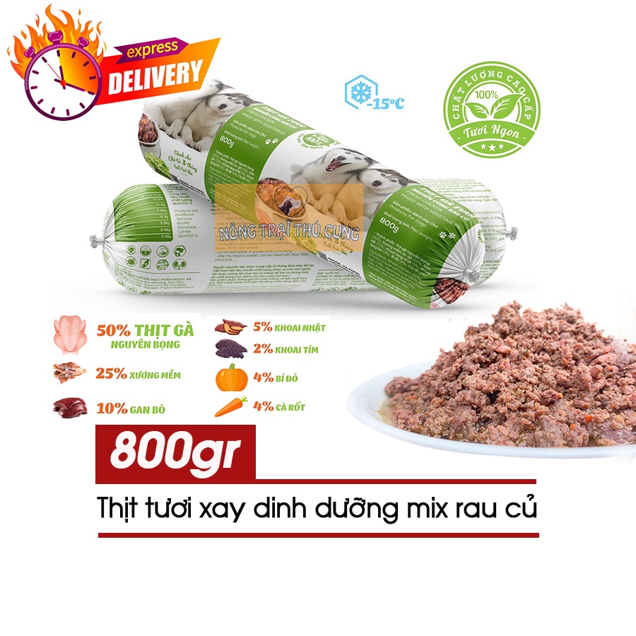Thịt Tươi Xay Dinh Dưỡng Cho Chó  800g - Nấu Chín Trước Khi Sử Dụng