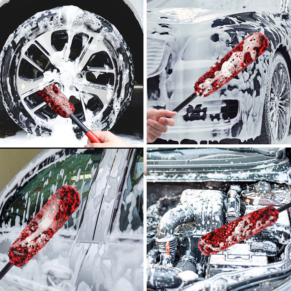 Bàn Chải Vệ Sinh Bánh Xe Hơi Cán Dài Bằng Len Cứng Có Thể Tháo Rời