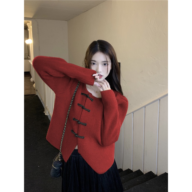 ZHELIHANGFEI Áo Khoác Cardigan Dệt Kim Tay Phồng Lưng Cao Thiết Kế Sành Điệu Cho Nữ