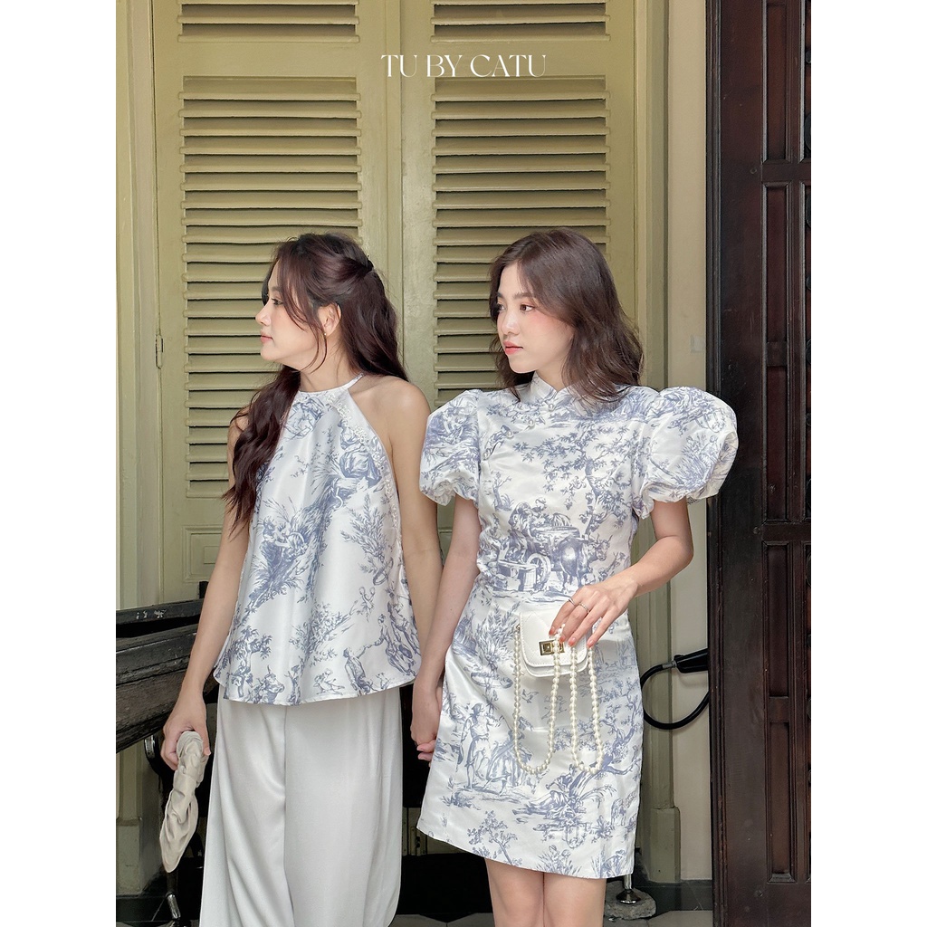 TUBYCATU | Sườn xám blue pattern dress