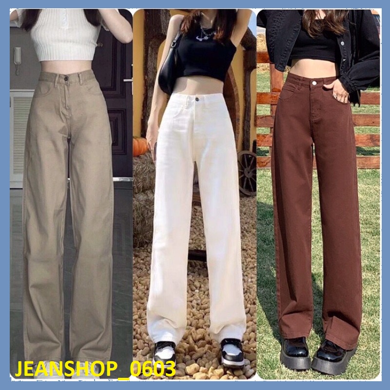 Quần kaki bò jean nữ ống xuông rộng suông jeans cạp cao Hottrend 2022