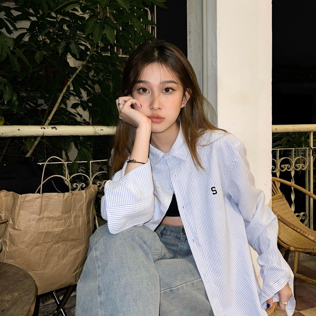 Áo sơ mi Silencestandard Premium Oxford Shirt Logo S thêu/ kẻ xanh