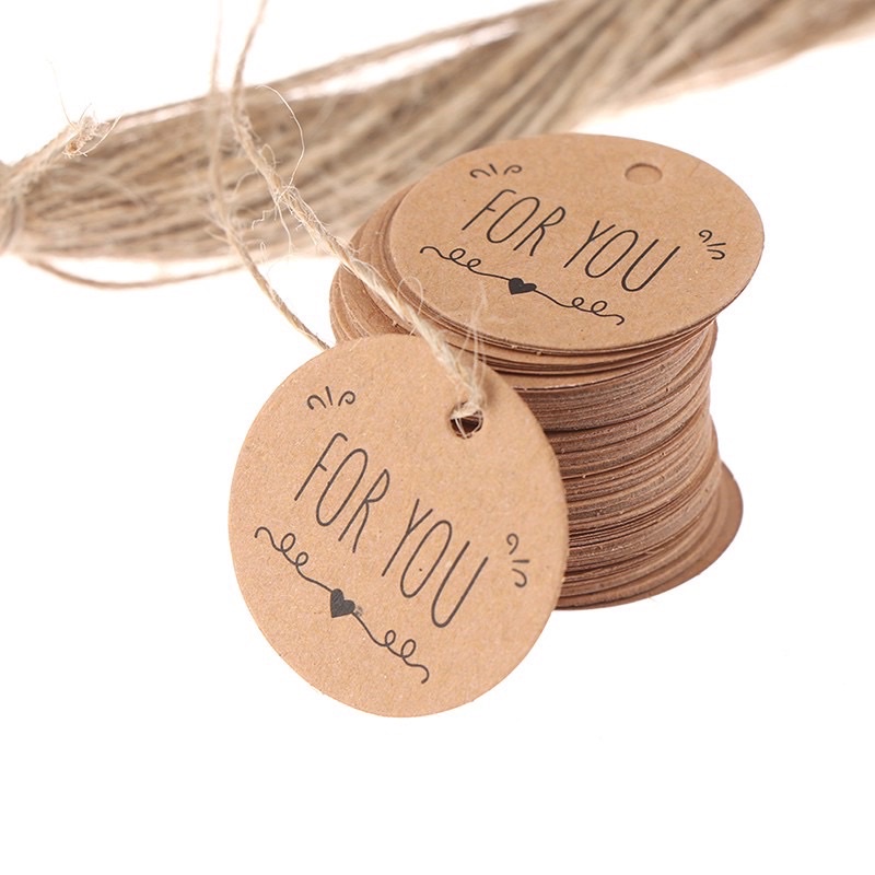 100 tag kraft For You in 2 mặt, tặng 20m dây cói mịn dùng treo giỏ quà, decor sản phẩm...