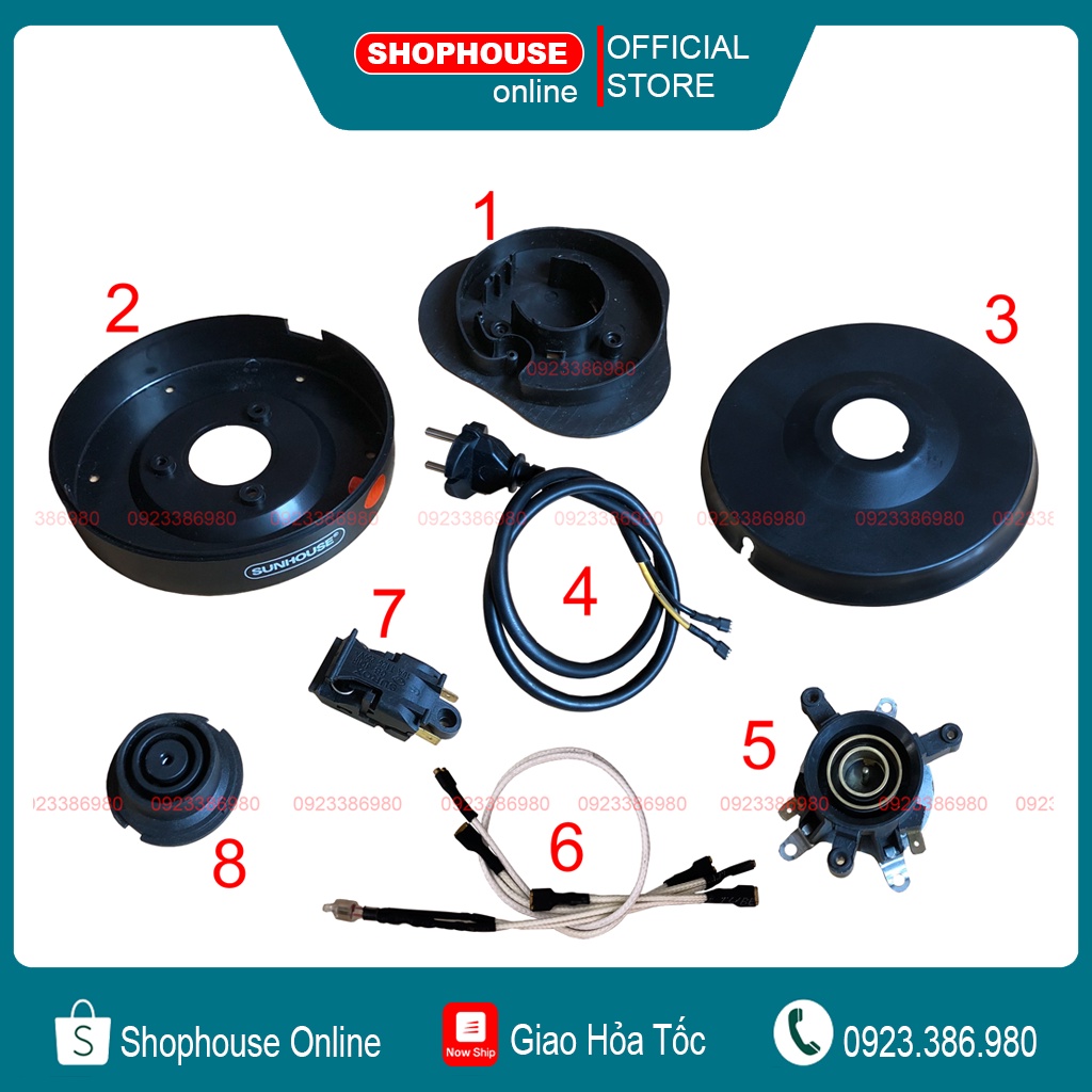 Linh kiện ấm siêu tốc Sunhouse SHD1182 SHD1186 SHD1057 HTD1088 HTD1081 HTD1055