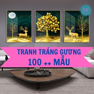 Set 3 tranh tráng gương treo tường có khung và đinh treo đủ kích thước 30x40cm 40x60cm 50x70cm