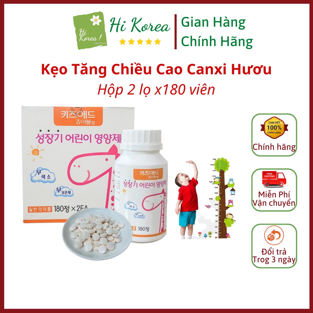 Kẹo Ngậm Canxi Hươu Hỗ Trợ Tăng Chiều Cao Cho Bé Hộp 2 Lọ x180 Viên
