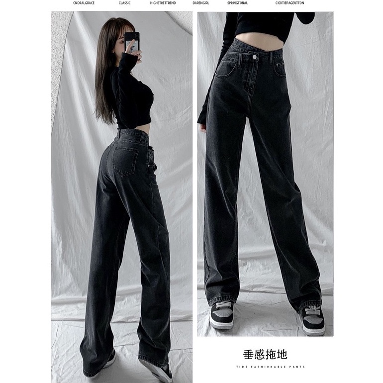 Quần jeans nữ ống rộng suông lưng cạp cao form rộng chất đẹp GUGUNO ulzzang (quần jeans nữ, quần jean nữ, quần rin nữ)