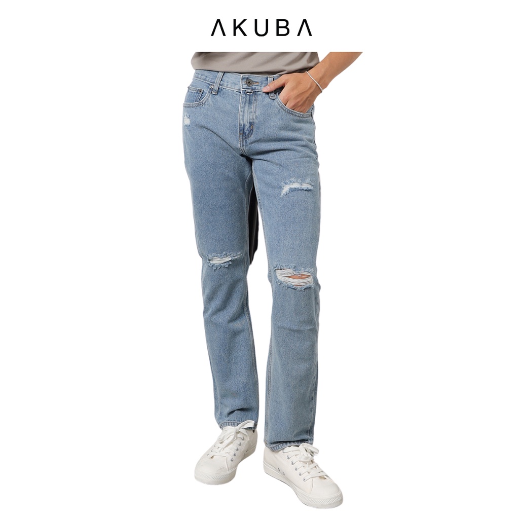 [TRỢ GIÁ] Quần jean dài nam AKUBA chất liệu Denim, ống slim cá tính | 01D0157