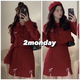 [SẴN/VIDEO] Set 3 Món Áo Dạ Tweet Đỏ Xẻ Mix Nơ Chân Váy Kèm Mũ Nồi Siêu Xinh Tiểu Thư