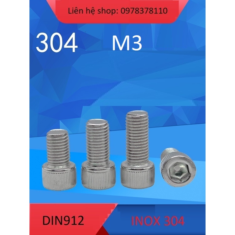 Inox 304 Bu lông LGC đầu trụ M3 - Tiêu chuẩn DIN912