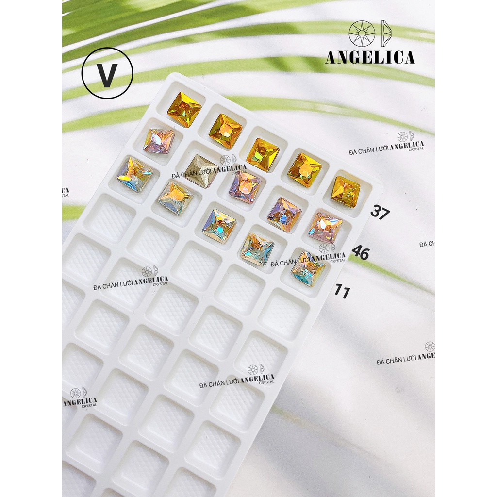 Túi 10 Viên Đá khối Nail Ngọc Hình Vuông Chân Vàng Trang Trí Móng ANGELICA V