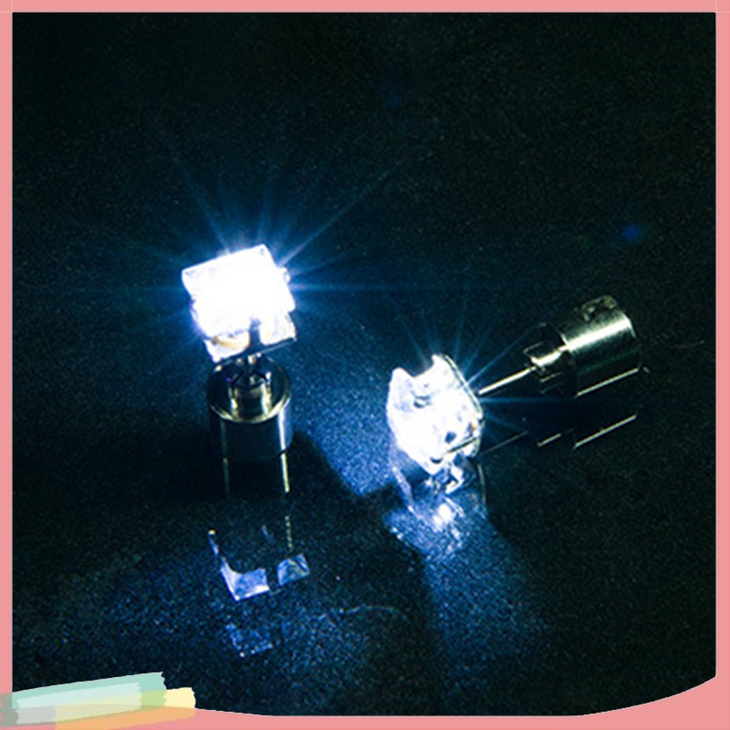 Đôi khuyên tai hình vuông có đèn led phát sáng thời trang cho nữ kèm pin nút