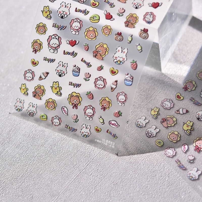 sticker lụa 5d nail cao cấp hình con thỏ miếng dán móng to2563