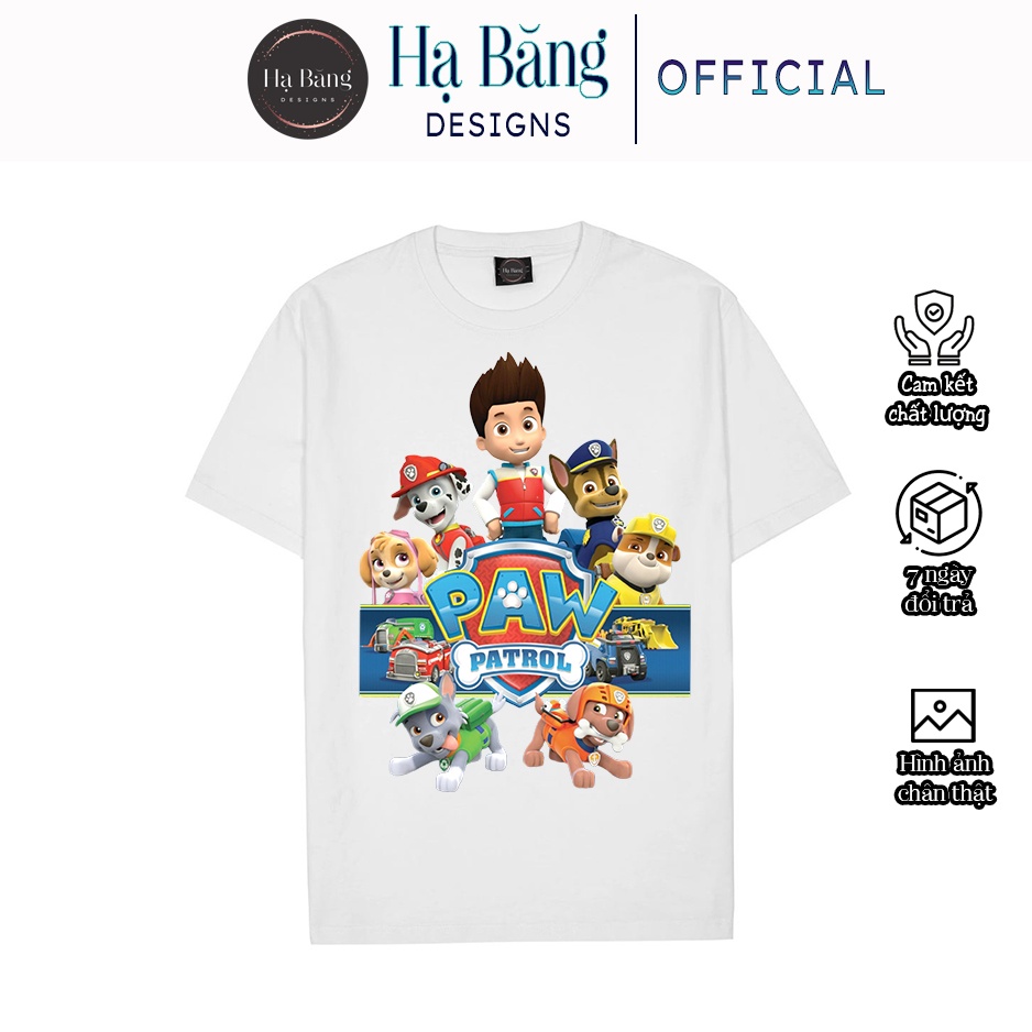 Áo thun cho bé trai bé gái vải cotton form rộng màu trắng Hạ Băng Designs - Paw Patrol