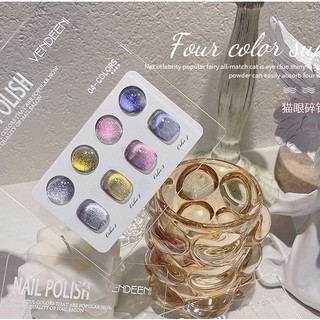 Sơn gel mắt mèo nhũ flash set 4 chai vendeeni tặng kèm bảng màu