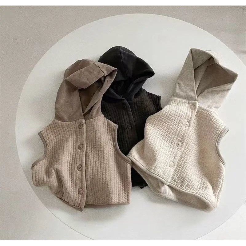 Hàng Có Sẵn Áo Khoác Ghi Lê Có Mũ Trùm Đầu Phong Cách Hàn Quốc Bán Chạy Cho Bé