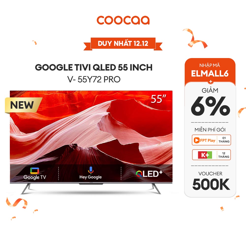 Google Tivi Coocaa Qled+ 55 Inch - 55Y72 Pro - Lắp Đặt Miễn Phí