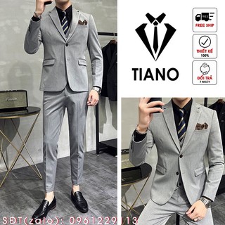Bộ vest nam 2 khuy màu xám sáng kiểu dáng hàn quốc, Bộ suit nam chất vải sịn, form ôm đẹp, quần chỉnh cạp, đủ size