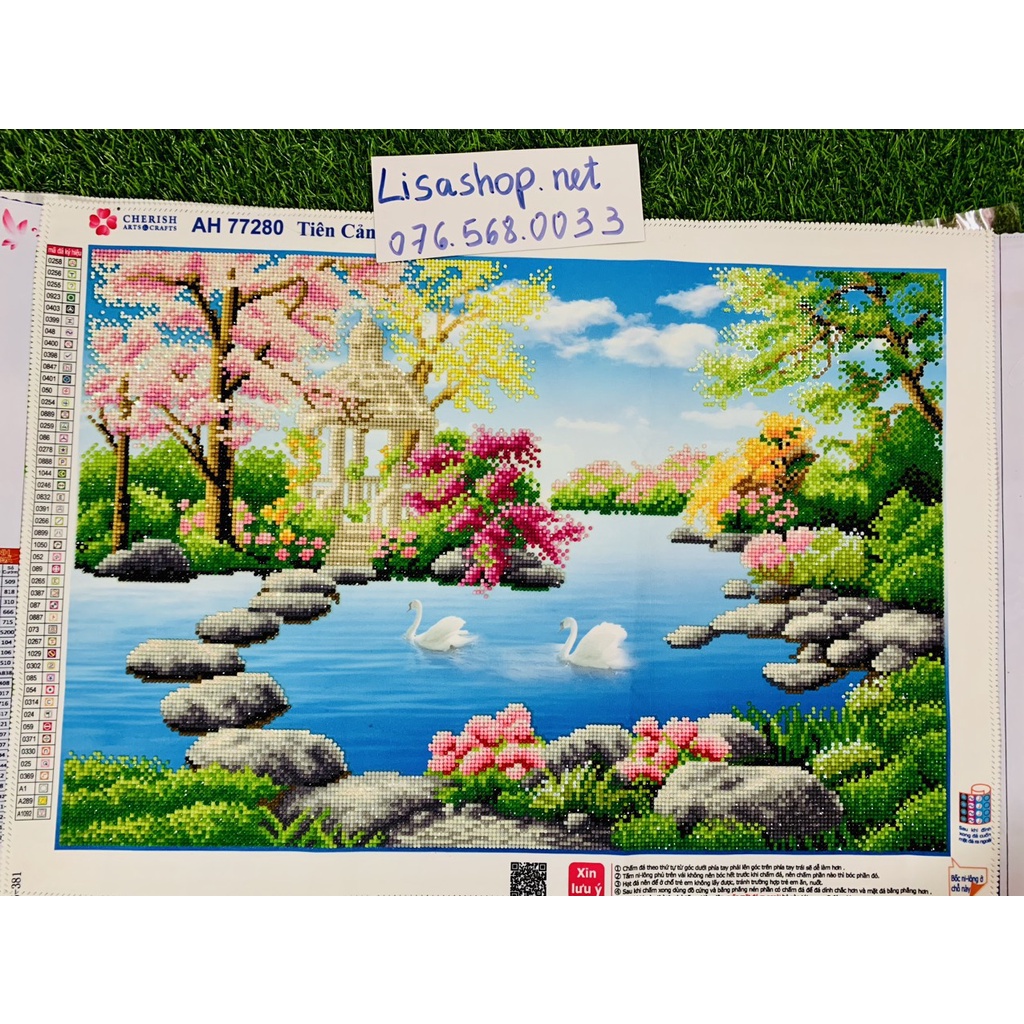 Tranh đính đá PHONG CẢNH ĐỒNG QUÊ đã đính thành phẩm 70x50cm đã đính sẵn 77280