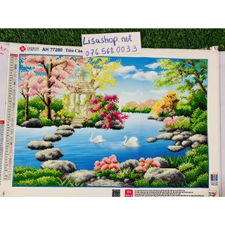 Tranh đính đá phong cảnh đồng quê đã đính thành phẩm 70x50cm đã đính sẵn 77280