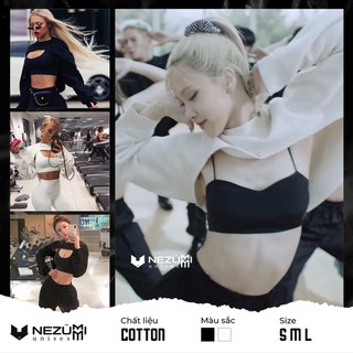 (Sẵn đen, trắng) Áo hoodie croptop dài tay trơn hở ngực không kèm áo trong (dance, gym)