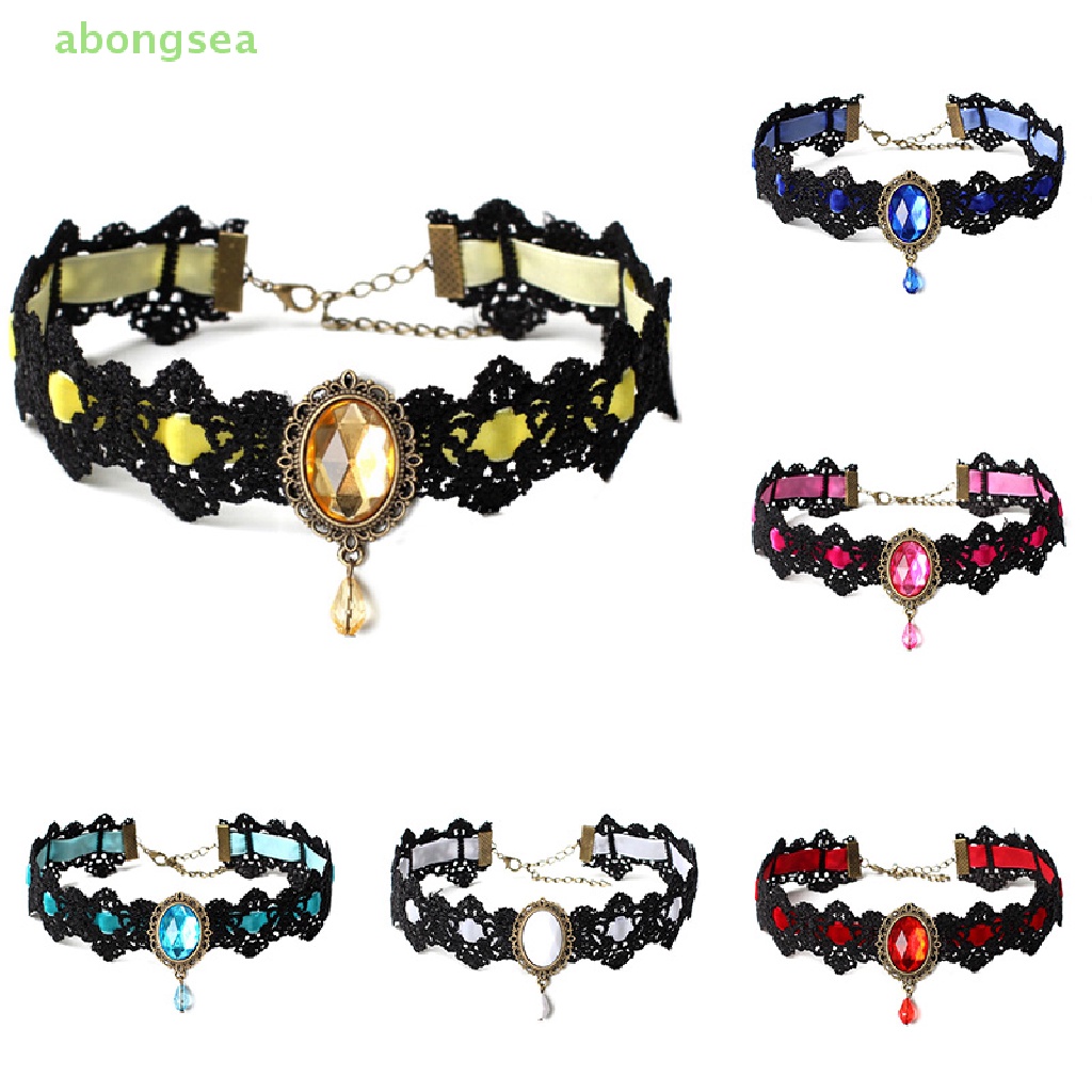Vòng Cổ Choker Dây Nhung Đen Đính Đá Pha Lê Phong Cách Gothic Cổ Điển