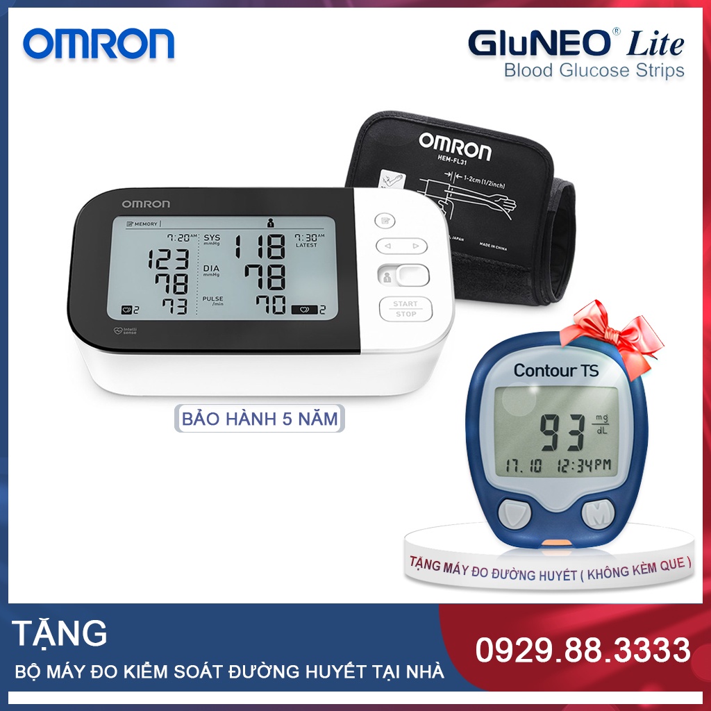 Combo máy đo huyết áp bắp tay Omron HEM 7361T Và AGLIFE A686